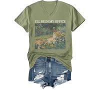 I'll Be in My Office Garden Shirt Vneck Graphic Tee Green