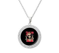 I'll Cut You Skull Hairdresser Round Pendant Necklace Diamond Edging Brilliant Personalized Jewelry Gifts for Women Silver-style
