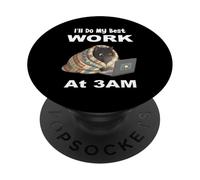 I'll Do My Best Work At 3AM Funny Night Owl Black Cat Laptop PopSockets Adhesive PopGrip