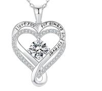 I'll Forever And Always Be Yours Engraved Heart Necklace, I Love You Always Forever Necklace for Women, Double Infinity Heart necklace for Women, Carries Everlasting Love (Silver)