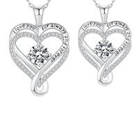 I'll Forever And Always Be Yours Engraved Heart Necklace, I Love You Always Forever Necklace for Women, Double Infinity Heart necklace for Women, Carries Everlasting Love (A)