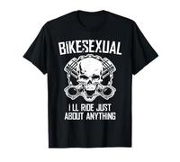 I'll Ride Just About Anything Skull and Pistons Cross Biker T-Shirt
