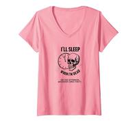 I'll Sleep When I'm Dead or This Afternoon Funny Skull V-Neck T-Shirt, Women, Pink, XXL