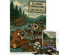 Illegal Lumberjacking Cartoon with Beaver And Raccoon Jigsaw Puzzles for Adults 1000 Piece Brain Agility Restful Game Happy Challenge Night Game (38x52cm)