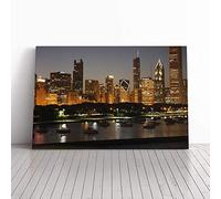 Illinois Chicago Skyline USA Canvas Print | Gallery Wrapped 30mm Frame Wall Art | 30x20 inches | Ready to Hang | Modern Cityscape Picture | Living Room Bedroom Lounge Office