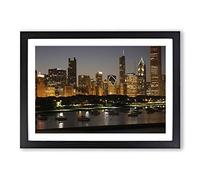 Illinois Chicago Skyline USA Framed Print | A2 Oak Framed Wall Art | Ready to Hang | Modern Flag Picture | Living Room Bedroom Lounge Office