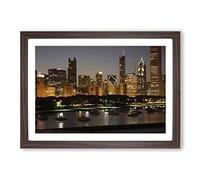 Illinois Chicago Skyline USA Framed Print | A2 Walnut Framed Wall Art | Ready to Hang | Modern Flag Picture | Living Room Bedroom Lounge Office