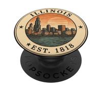 Illinois Est. 1818 Vintage Pride Chicago Skyline Design PopSockets Adhesive PopGrip