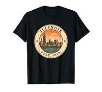 Illinois Est. 1818 Vintage Pride Chicago Skyline Design T-Shirt