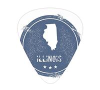 Illinois Guitar Picks 12 Pack Universal ABS Guitar Picks,Grunge Amen State Flag Travel Rubber Stamp Country Emblem Map Print,for Acoustic and Electric Guitar,Persian Blue White