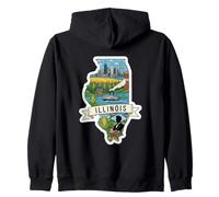 Illinois Pride Chicago Skyline State Vintage Art Zip Hoodie