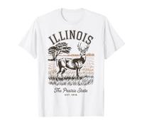 Illinois Retro Vintage State Design Prairie Deer Nature T-Shirt