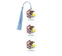 Illinois State Flag 5 Pc Artistic Bookmark Set for Women, Tassel Wooden Bookmarks Study Supplies