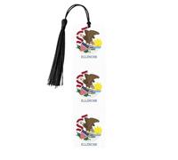 Illinois State Flag 5 Pc Artistic Bookmark Set for Women, Tassel Wooden Bookmarks Study Supplies