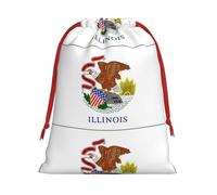 Illinois State Flag Christmas Drawstring Bags Gift Wrapping Bag Small Gifts Candy Jewelry Wedding Wrap Bag
