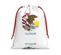 Illinois State Flag Christmas Drawstring Gift Bags Large Size Xmas Goody Wrapping Bags Valentine Favors Party