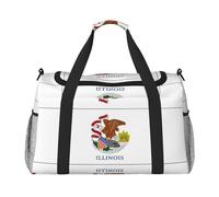 Illinois State Flag Foldable Travel Duffel Bag Tote Carry On Luggage Bag For Weekend Getaways, For Spontaneous Trips, Black, One Size