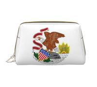Illinois State Flag Leather Hand-Held Zipper Makeup Bag Cute Make Up Case Large Wide-Open Pouch Pen Case