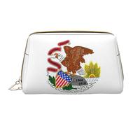 Illinois State Flag Leather Hand-Held Zipper Makeup Bag Pen Case Stationery Box Lipstick Pouch Toiletry Bag