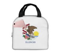 Illinois State Flag Lunch Box for Men - Reusable Lunch Bag for Men and Women - Insulated Small Lunch Box.