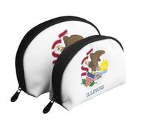Illinois State Flag Moon Cosmetic Bag, Travel Makeup Pouch, Portable Waterproof Cosmetic Pouch for Girls Women., Illinois State Flag, One Size
