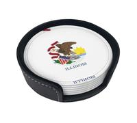 Illinois State Flag Patterned Coaster Set, 6 Round Coasters with Holders. Suitable for tabletops, Living Rooms, or Kitchens.