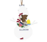 Illinois State Flag Print 6pcs Christmas Tree Hanging Decor, Wooden Angel Bell Tree Snowman Shapes For Xmas Setup