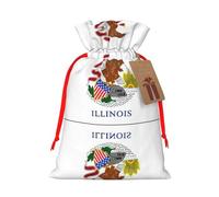 Illinois State Flag Print Christmas Drawstring Holiday Candy Bag Xmas Sacks Reusable Wrapping Bags Party Favor