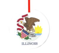 Illinois State Flag Print Christmas Round Glass Pendant, Easter Holiday Party & Company Family Gathering Decoration