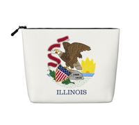 Illinois State Flag Print Cosmetic Bag for Women,Faux Linen Makeup Bag Large Capacity,Perfect for Travel Daily Use