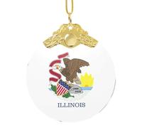 Illinois State Flag print Golden Glass Round Pendant - fit for holiday decoration, home and office decor