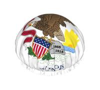 Illinois State Flag Print Large Size Waterproof Shower Cap For Women And Men Reusable Lightweight Soft Hat