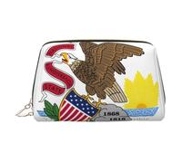 Illinois State Flag Print Leather Makeup Bag for Women Travel Toiletry Bag for Toiletries Cosmetic Bag