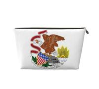 Illinois State Flag Print Leather Travel Toiletry Bag for Women Travel Bag for Toiletries Cosmetic Bag Makeup Bag