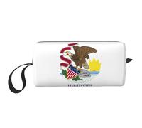 Illinois State Flag print Travel Toiletry Pouch, Pencil Bag Canvas Makeup Bag, Multi-Purpose Cosmetic Bag with Zipper, White, One Size