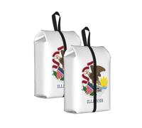 Illinois State Flag Print Waterproof Shoe Bag Travel Bag with Carry Strap Storage Bag Versatile Cosmetic Bag-2pcs