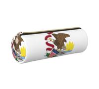 Illinois State Flag Print Women Men Pencil Case Cylindrical Lightweight Pen Pouch Office Stationery Organizer