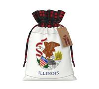Illinois State Flag Print Xmas Drawstring Eco-Friendly Gift Bags For Christmas Party Wrapping Present Needs