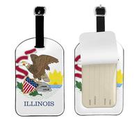 Illinois State Flag Printed Leather Luggage Tag, Durable Baggage Identifier, Soft PU ID Label, for Business Travel