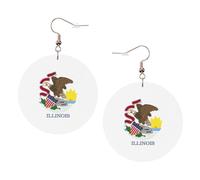Illinois State Flag Printed Round Earrings For Women, 1 Pair Lightweight Leather Pierced Earrings Set Trendy Jewelry Gifts For Women Girls