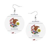Illinois State Flag Printed Round Earrings For Women, 1 Pair Lightweight Leather Pierced Earrings Set Trendy Jewelry Gifts For Women Girls