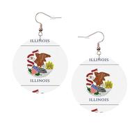 Illinois State Flag Printed Round Earrings For Women, 1 Pair Lightweight Leather Pierced Earrings Set Trendy Jewelry Gifts For Women Girls