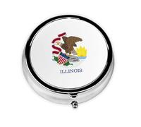 Illinois State Flag Printed Round Mini Pillbox â€“ Portable Travel Metal Pillbox, Fits in Pocket or Wallet