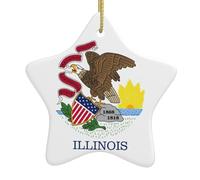 Illinois State Flag Printing Christmas Ornaments, Ceramic Star Design With String For Holiday, Star Christmas Decorations