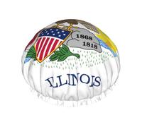 Illinois State Flag Reusable Shower Cap for Women, Double Waterproof Layers Bath Hat, Hair Treatment Essentials