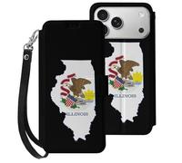 Illinois State Logo Cell Phone Flip Leather Case Classic Protection Compatible with iPhone 17/17 Air/17 Pro/17 Pro Max