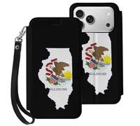 Illinois State Logo Cell Phone Flip Leather Case Classic Protection Compatible with iPhone 17/17 Air/17 Pro/17 Pro Max