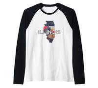 Illinois State Map Road Trip Chicago Aurora Springfield Raglan Baseball Tee