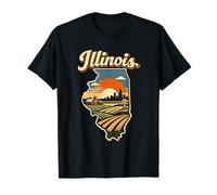 Illinois Vintage Sunset State Skyline Farmland T-Shirt