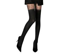 Illkjasfc Black Faux Thigh High Opaque Tights Romantics Heart Patterned Mock Over Knee Stockings Faux Sheer Pantyhose For Women Heart Pattern Opaque Tights